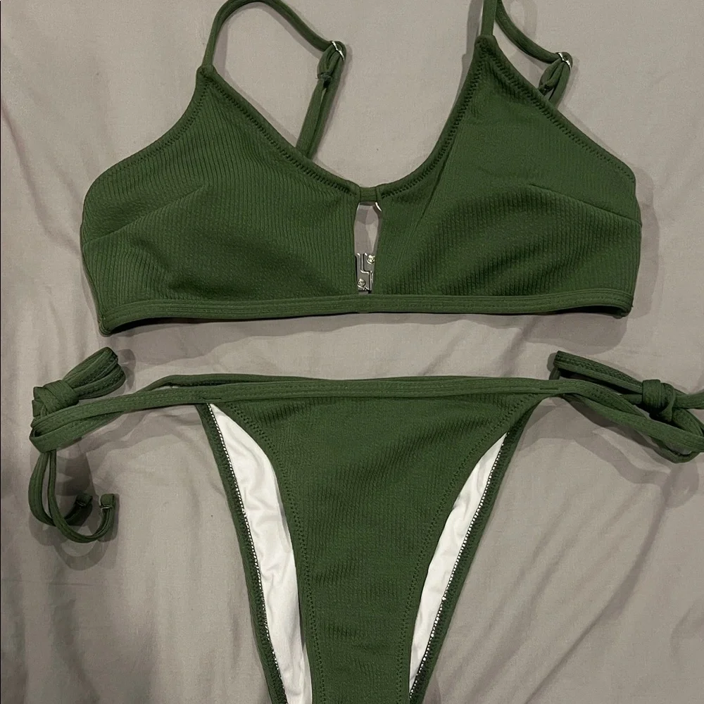 Green Ribbed Bikini - Picture 1 of 5